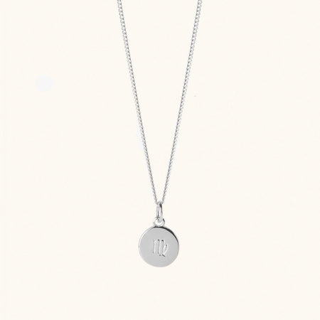 Zodiac Symbol Disc Curb Chain Necklace in Silver